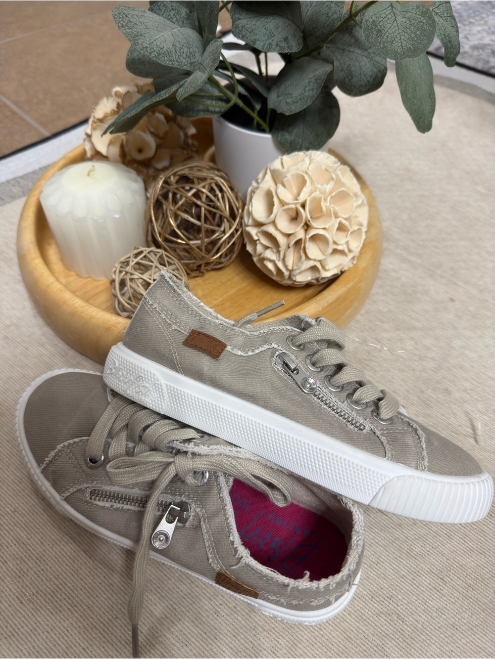 Casual Taupe Canvas Sneakers with White Sole